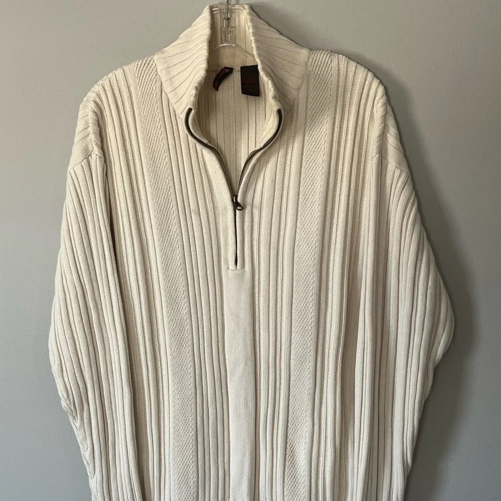 Perry Ellis America Mens 1/4 Zip Cable Knit Sweater Size 2XL Preppy Cream
